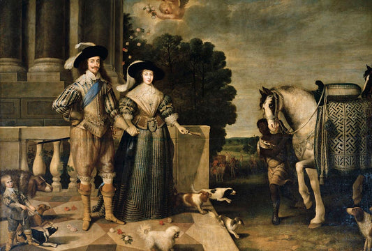 Charles I and Henrietta Maria Departing for the Chase, vintage artwork by Daniël Mijtens, 12x8" (A4) Poster