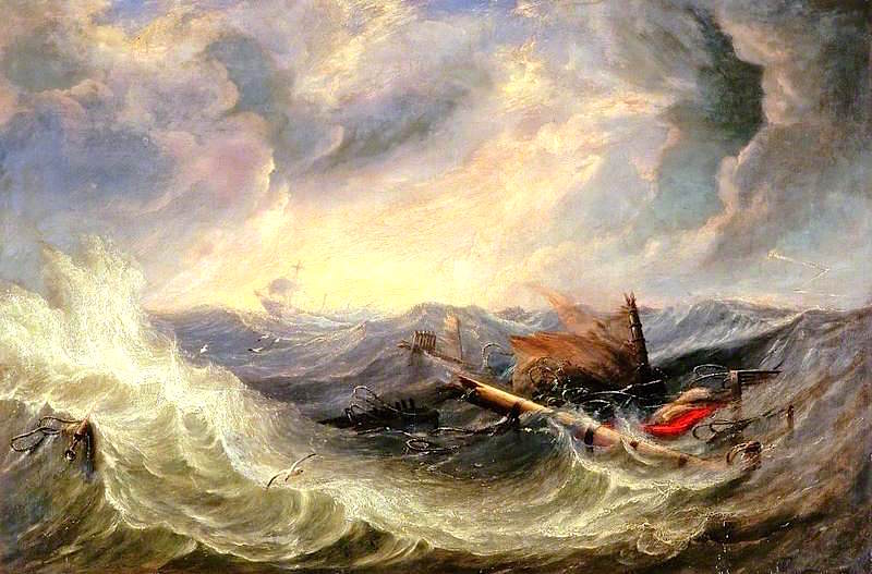 Seascape with Wreckage, vintage artwork by John Wilson Carmichael, A3 (16x12") Poster Print