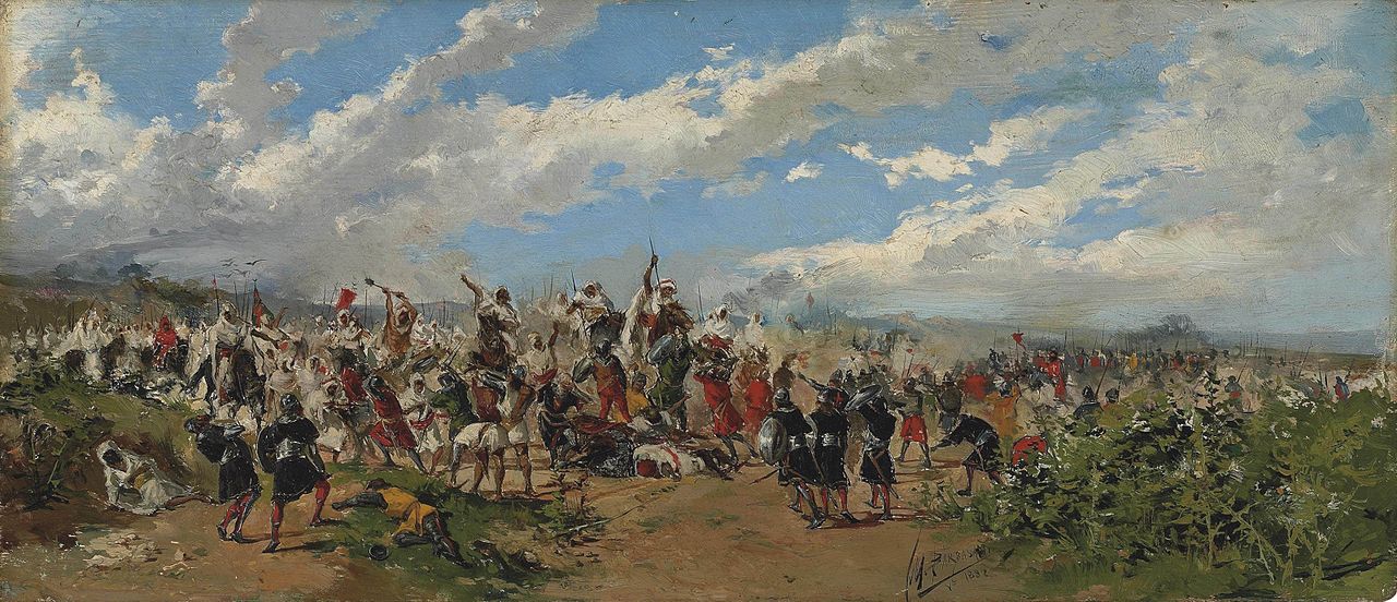 Battle of Guadalete, vintage artwork by Mariano Barbasan Lagueruela, 12x8" (A4) Poster
