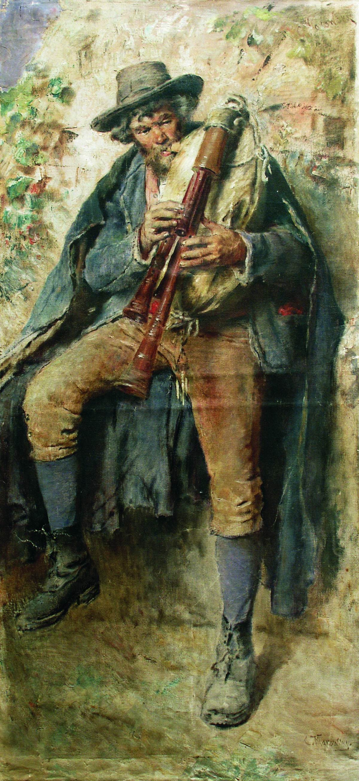 The Bagpipe Player, vintage artwork by Konstantin Yegorovich Makovsky, 12x8" (A4) Poster
