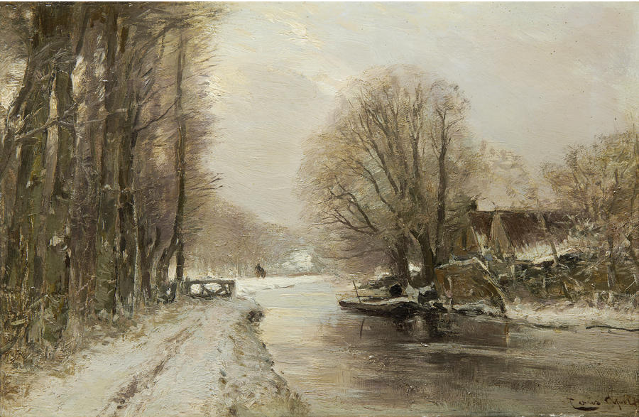 River Landscape in Winter, vintage artwork by Louis Apol, 12x8" (A4) Poster