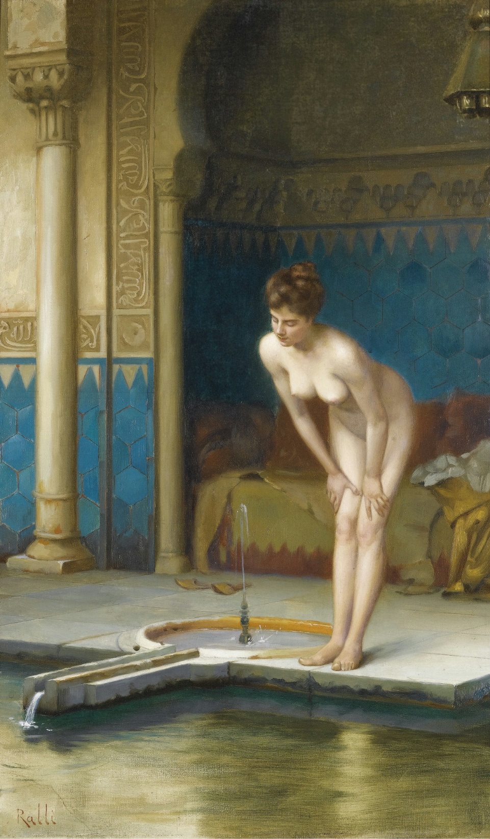 Young Woman at Bath, vintage artwork by Theodoros Ralli, 12x8" (A4) Poster