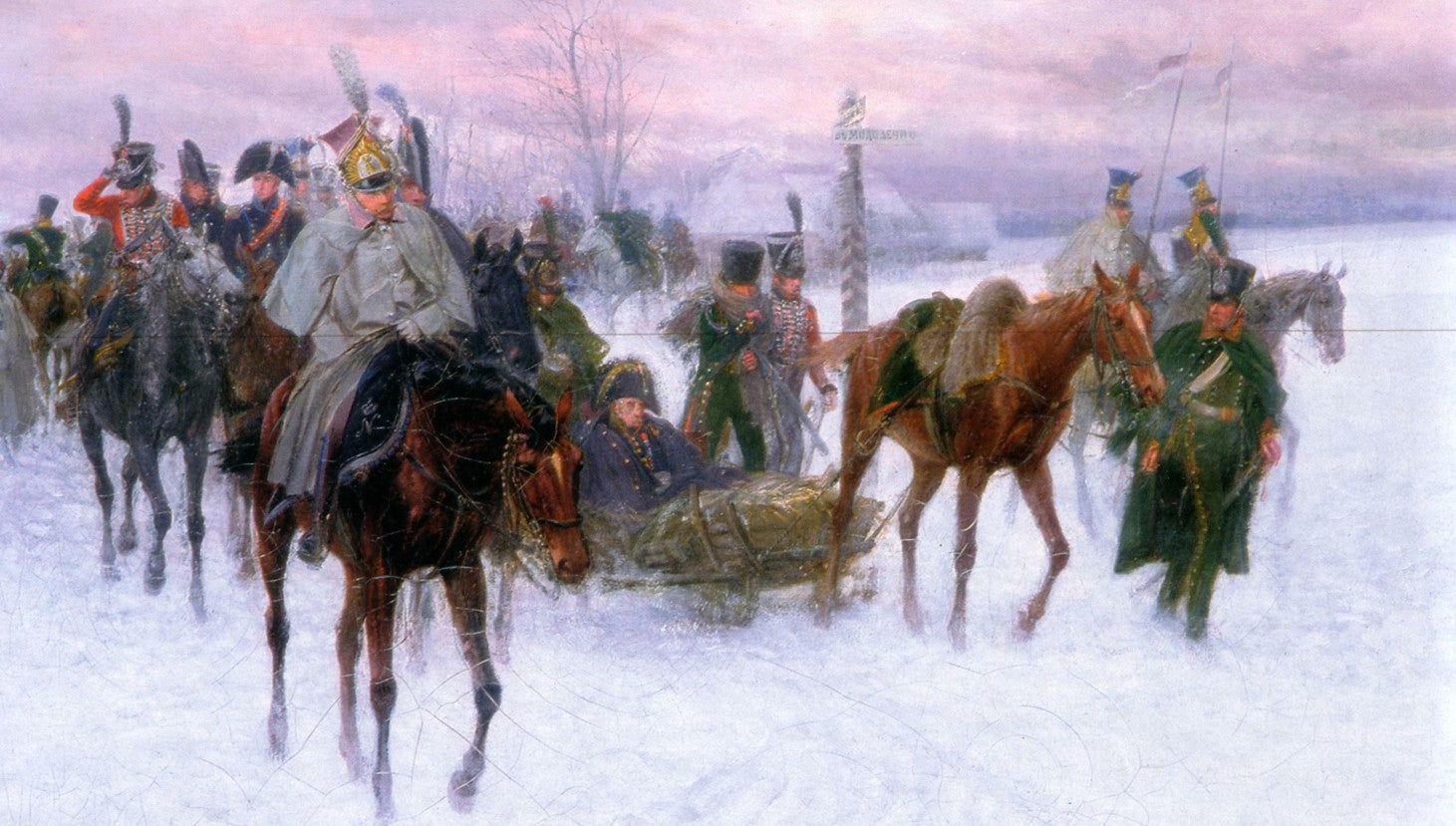 The Retreat from Moscow, vintage artwork by Jan Chełmiński, 12x8" (A4) Poster