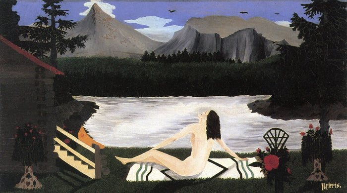 The Lady of the Lake, vintage artwork by Horace Pippin, 12x8