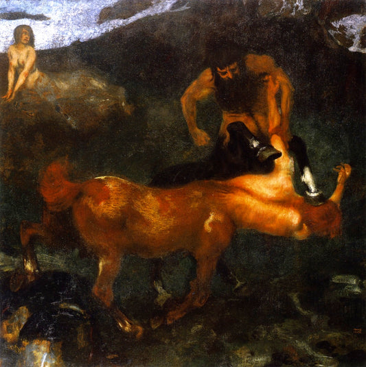 Fighting Centaurs, vintage artwork by Franz von Stuck, 12x8" (A4) Poster