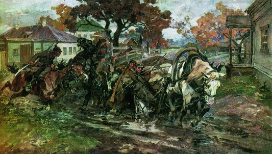 The Attack on a Wagon, vintage artwork by Nikolai Samokish, 12x8" (A4) Poster