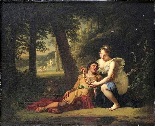 Renaud and Armide, vintage artwork by Jacques-Antoine Vallin, 12x8" (A4) Poster