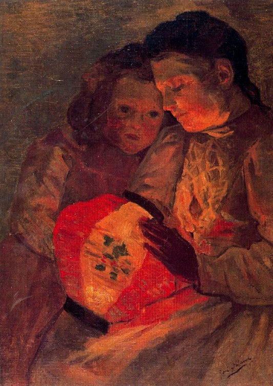 Children with the Lamp, vintage artwork by Jose Gutierrez Solana, 12x8" (A4) Poster
