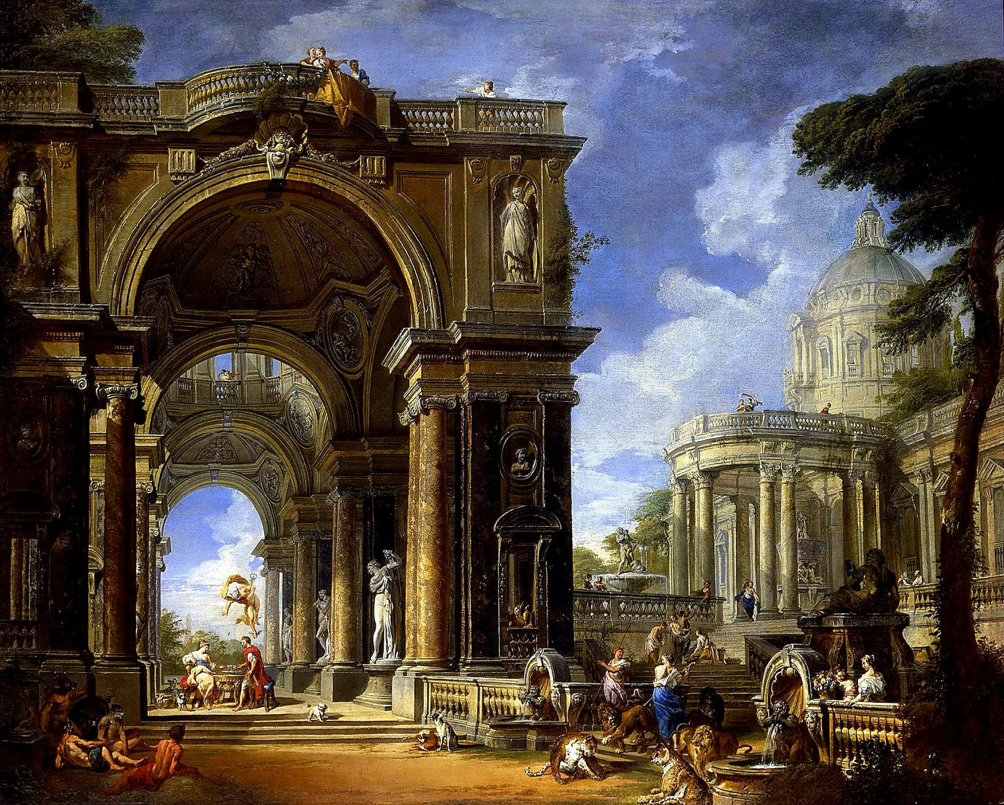 Circe Entertaining Odysseaus at a Banquet, vintage artwork by Giovanni Paolo Panini, 12x8" (A4) Poster