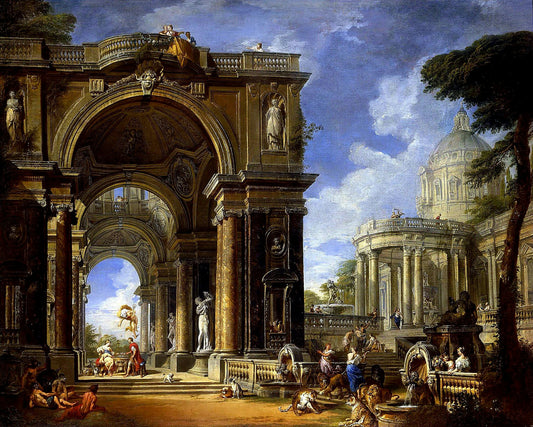 Circe Entertaining Odysseaus at a Banquet, vintage artwork by Giovanni Paolo Panini, 12x8" (A4) Poster