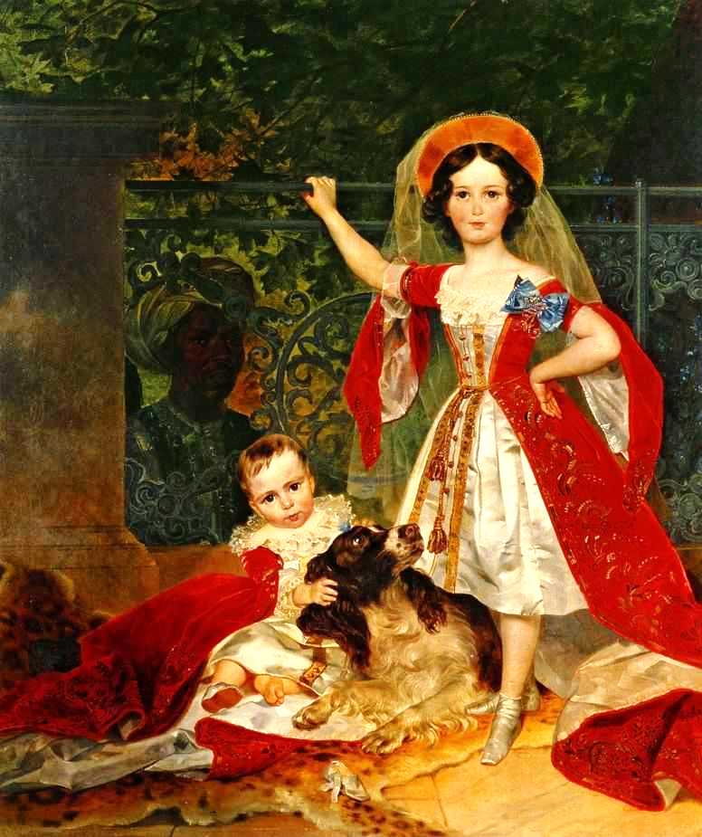 Portrait of Children of Volkonsky, vintage artwork by Karl Pavlovich Brulloff, A3 (16x12") Poster Print