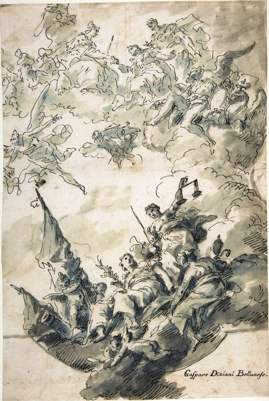 Design for a Ceiling, Venice Receiving Homage, vintage artwork by Gaspare Diziani, 12x8" (A4) Poster