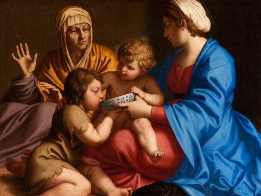 The Virgin and Child with Saint Elizabeth and the Infant Saint John (after Annibale Carracci), vintage artwork by Giovanni Salvi da Sassoferrato, 12x8" (A4) Poster