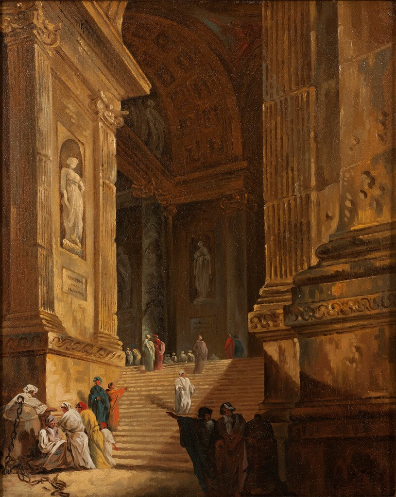 A Temple Staircase, vintage artwork by Johan Gottlob Brusell, 12x8" (A4) Poster