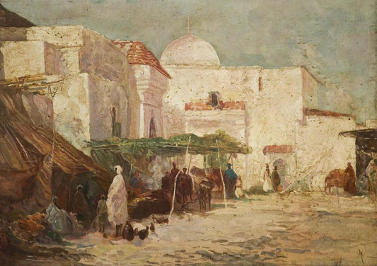 Luxor, Market Scene in front of a Mosque, vintage artwork by Carl Friedrich Heinrich Werner, A3 (16x12") Poster Print