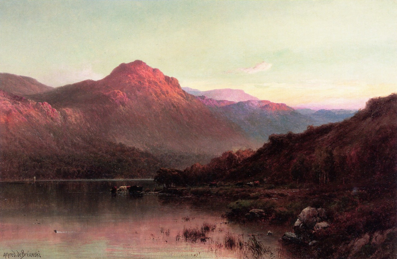 Loch Katrine at Sunset, vintage artwork by Alfred de Breanski, Sr., 12x8" (A4) Poster