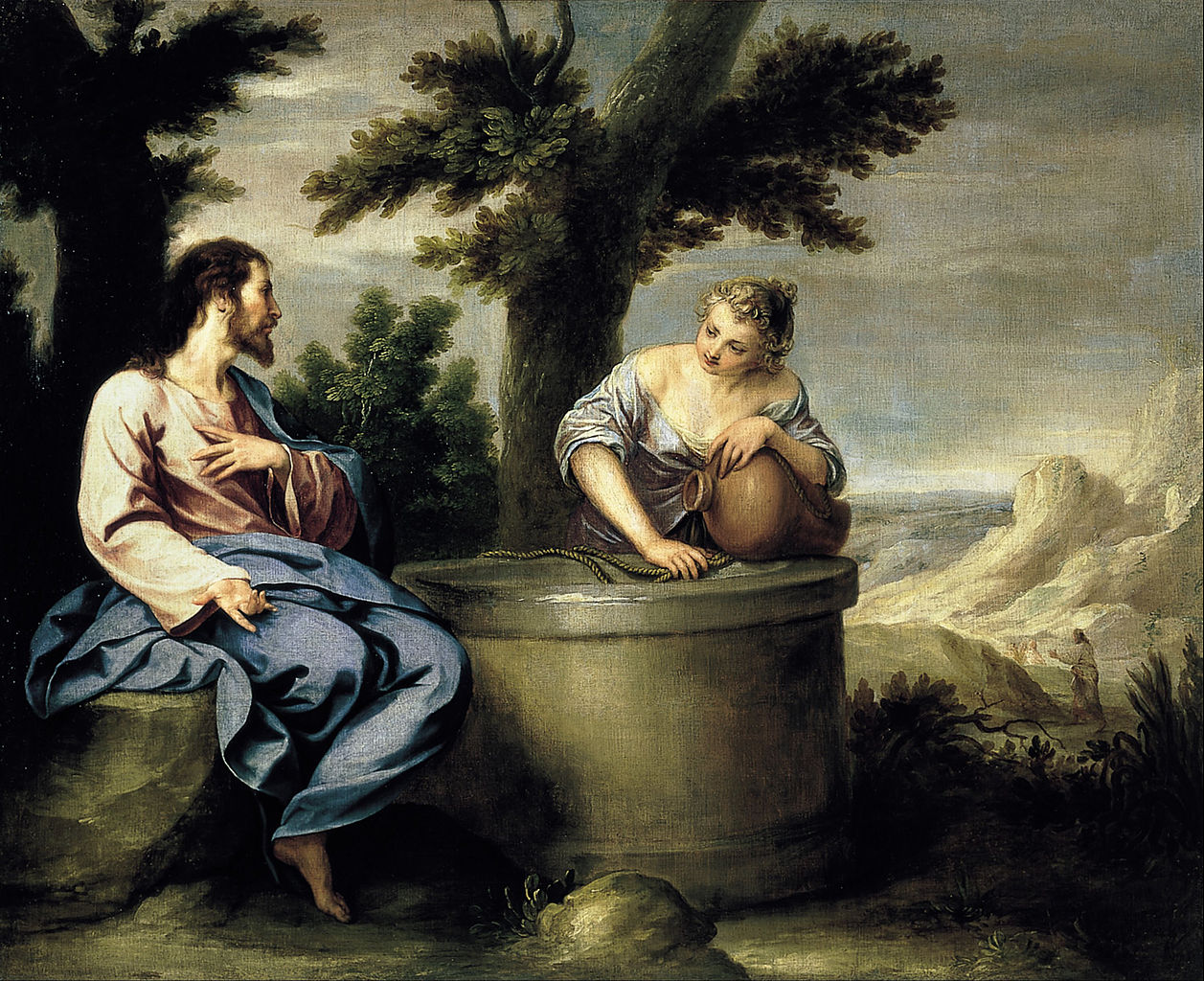 Christ at the Well of Samaria, vintage artwork by Alonso Cano, 12x8" (A4) Poster