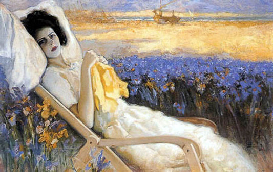 Retrato en la Tumbona, vintage artwork by Cecilio Pla y Gallardo, 12x8" (A4) Poster
