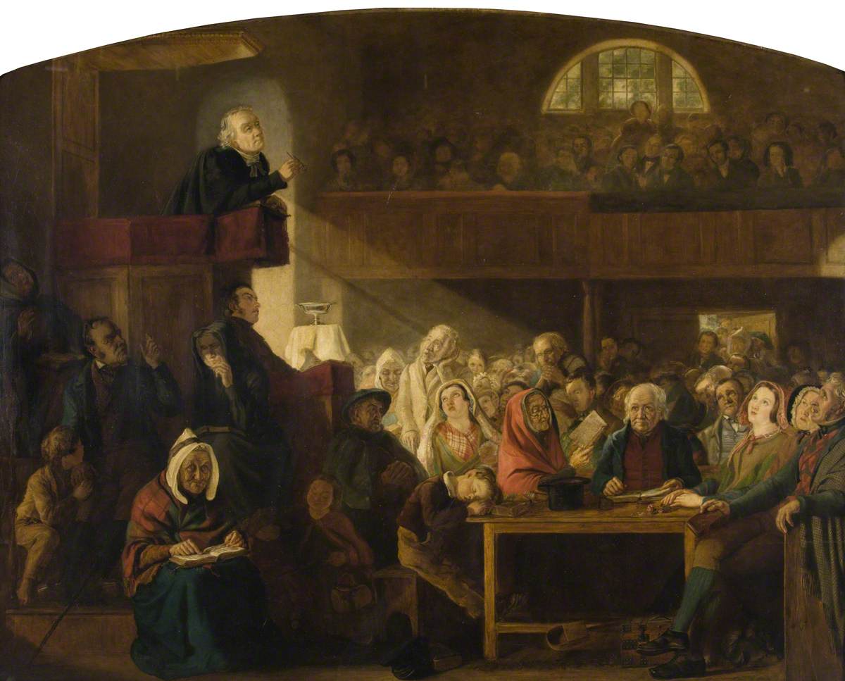 Dr Chalmers Preaching in a Country Church, vintage artwork by William MacDuff, 12x8" (A4) Poster