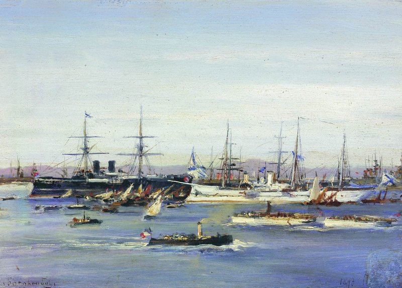 The Alexander Nevsky Frigate and Other Ships, vintage artwork by Alexei Bogoliubov, 12x8" (A4) Poster