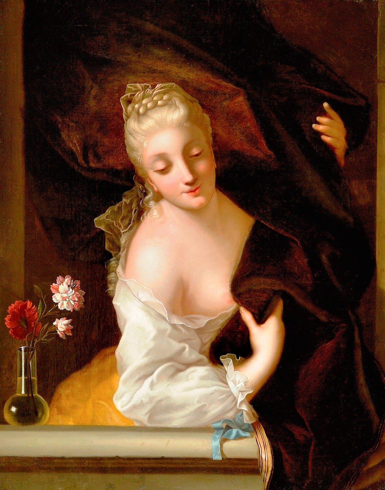 A Lady at a Window, vintage artwork by Jean Raoux, 12x8" (A4) Poster