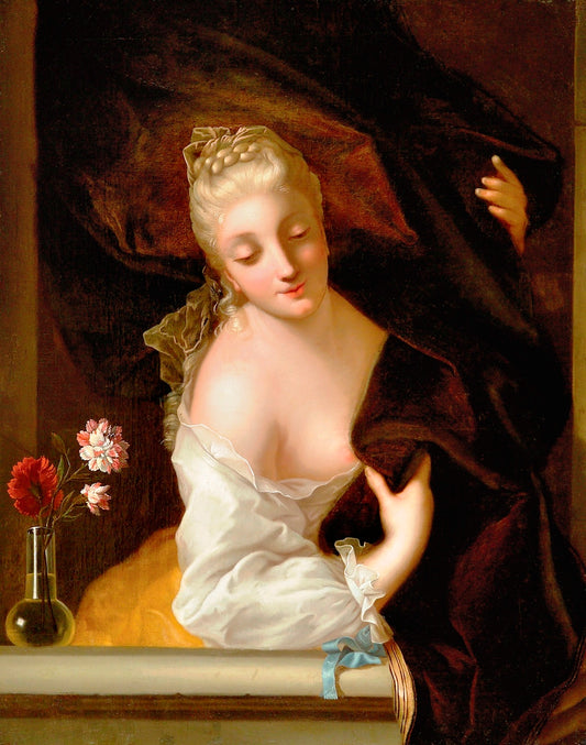 A Lady at a Window, vintage artwork by Jean Raoux, 12x8" (A4) Poster