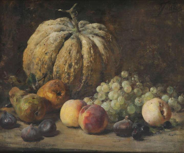 Still life with fruits and pumpkin, vintage artwork by Eugène Joors, 12x8" (A4) Poster