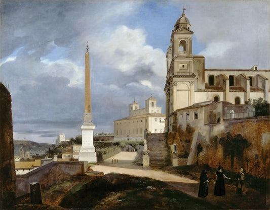 La Trinite-des-Monts et la Villa Medicis, Rome, vintage artwork by François-Marius Granet, 12x8" (A4) Poster