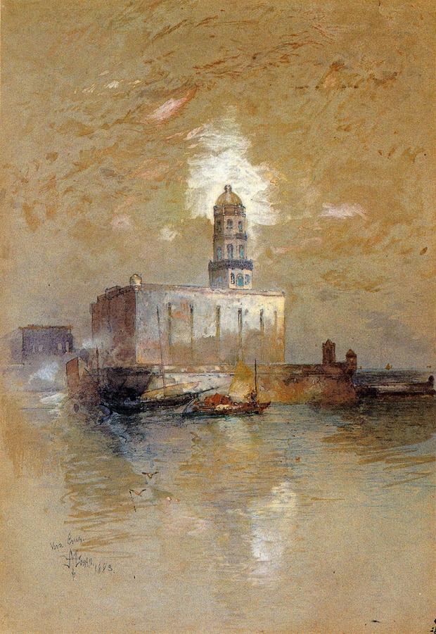Castle of San Juan D'Ulloa, Vera Cruz, Mexico, vintage artwork by Thomas Moran, 12x8" (A4) Poster