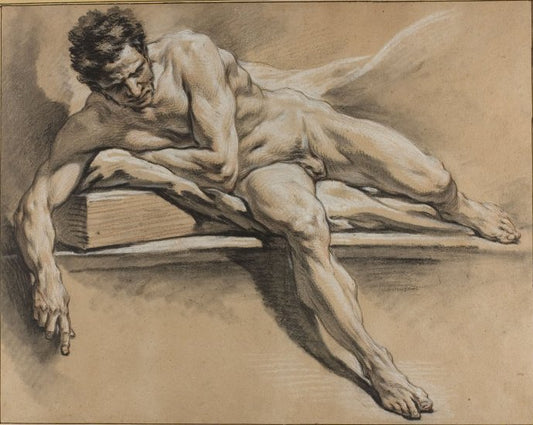 Academic Study of a Reclining Male Nude, vintage artwork by François Boucher, 12x8" (A4) Poster