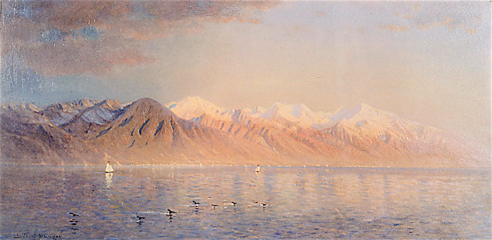 Great Salt Lake City and the Wasatch Mountains, vintage artwork by Gilbert Munger, 12x8" (A4) Poster