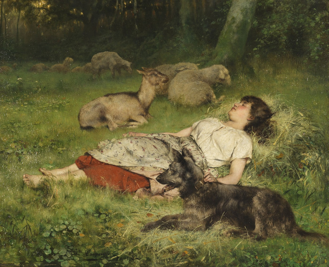 Sleeping Shepherdess, vintage artwork by Évariste Carpentier, 12x8" (A4) Poster