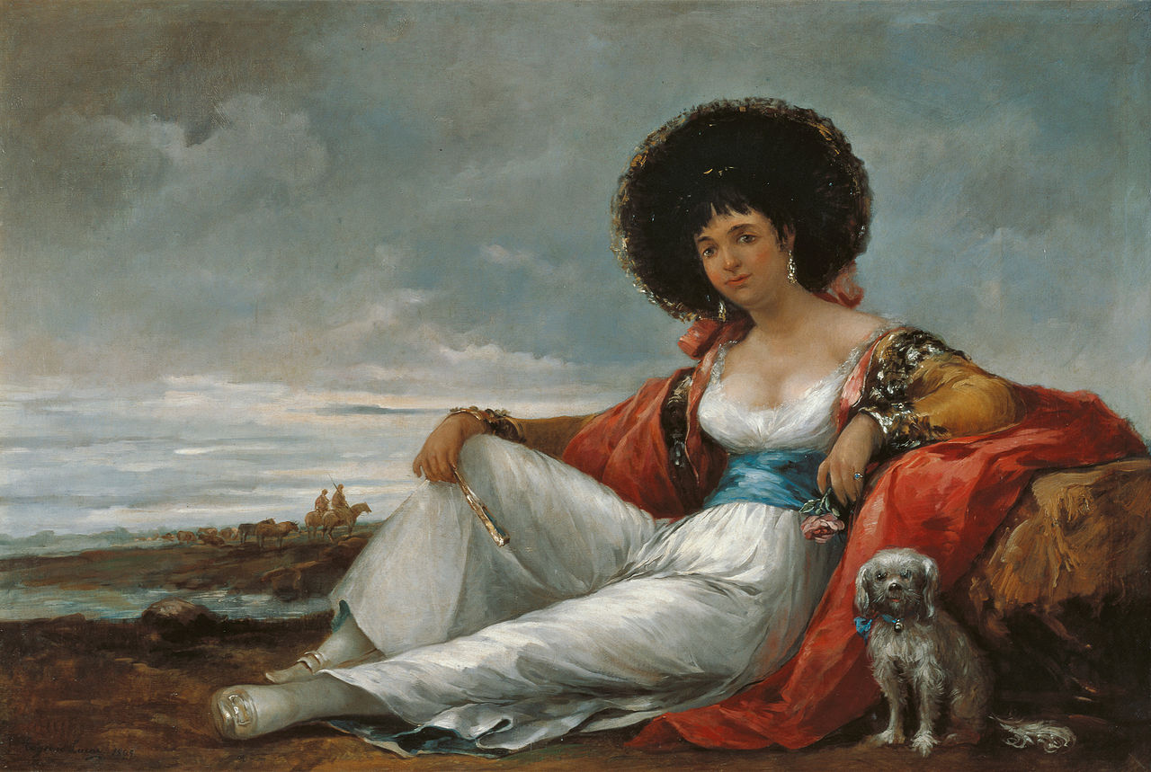 Maja with Lapdog, vintage artwork by Eugenio Lucas Velazquez, A3 (16x12") Poster Print