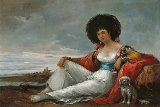 Maja with Lapdog, vintage artwork by Eugenio Lucas Velazquez, A3 (16x12") Poster Print