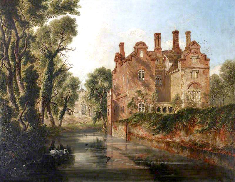 Landwade Hall, Cambridgeshire (after Joseph Murray Ince), vintage artwork by Henry Bright, A3 (16x12") Poster Print