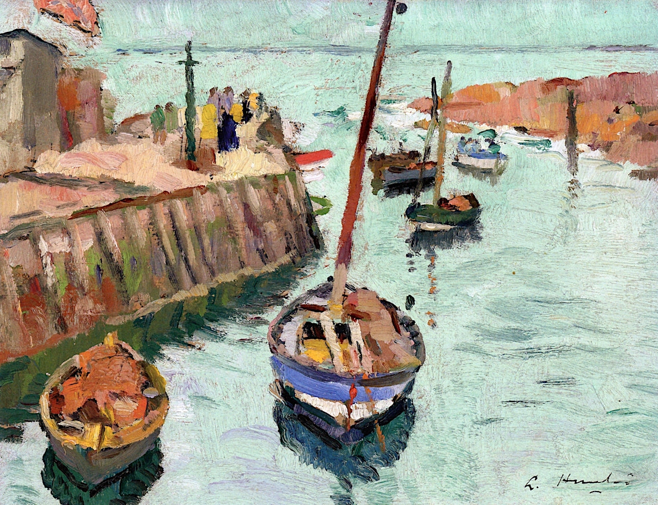 The Harbor at Lower Largo by George Leslie Hunter,16x12(A3) Poster