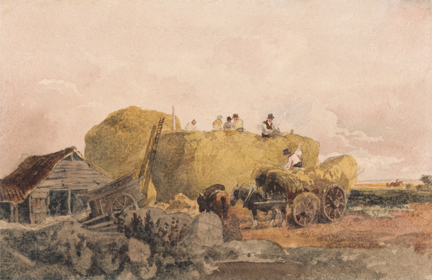 Building a Hayrick, vintage artwork by Peter de Wint, 12x8" (A4) Poster