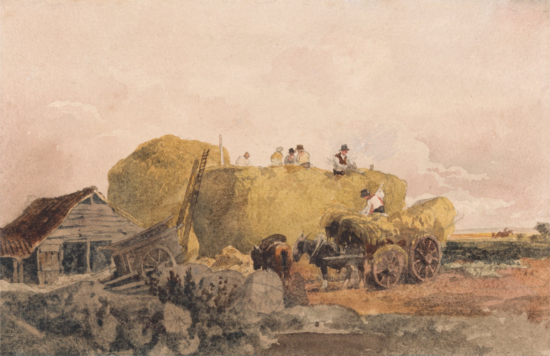 Building a Hayrick, vintage artwork by Peter de Wint, 12x8" (A4) Poster