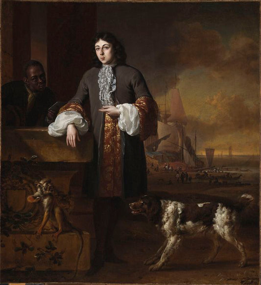 Portrait of a Man with a Black Servant, vintage artwork by Jan Weenix, 12x8" (A4) Poster