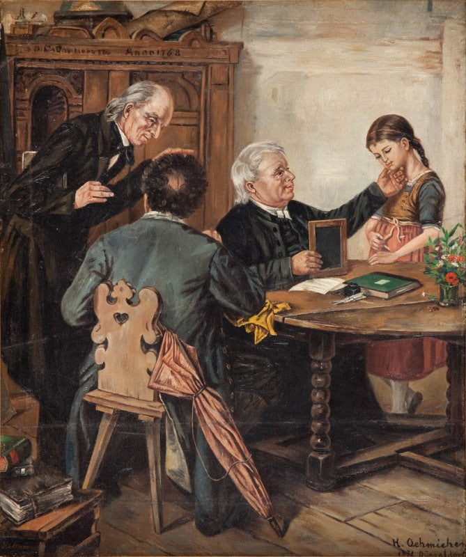 In Sunday school, vintage artwork by Hugo Oehmichen, 12x8" (A4) Poster