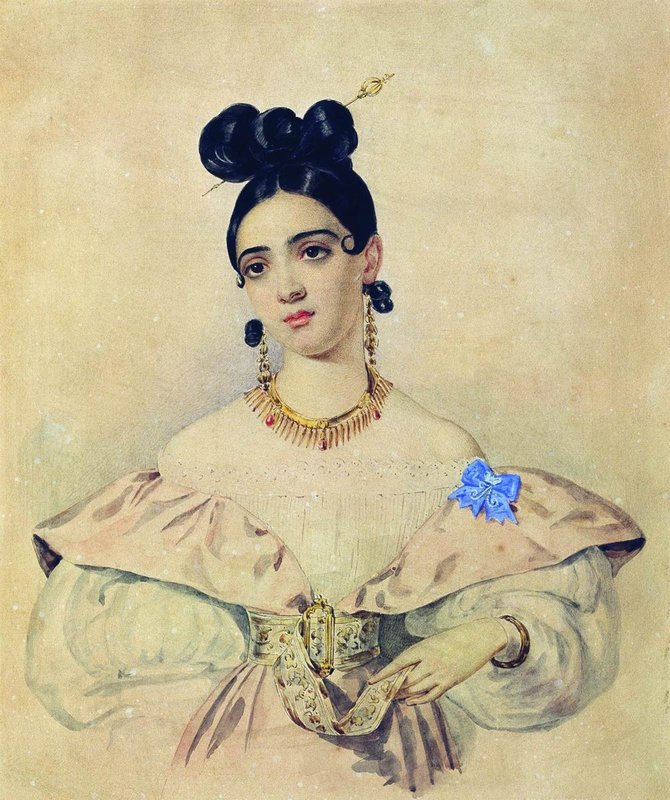 Portrait of A.D. Baratynskaya, vintage artwork by Alexander Brulloff, A3 (16x12") Poster Print