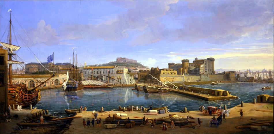 Naples. View of the Darsena delle Gallere, vintage artwork by Caspar van Wittel, 12x8" (A4) Poster