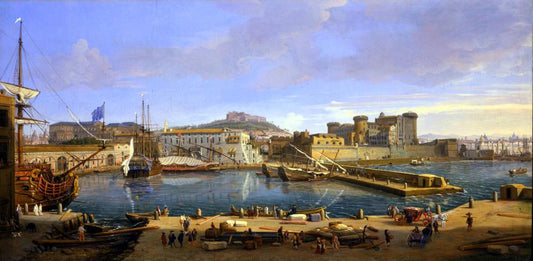 Naples. View of the Darsena delle Gallere, vintage artwork by Caspar van Wittel, 12x8" (A4) Poster