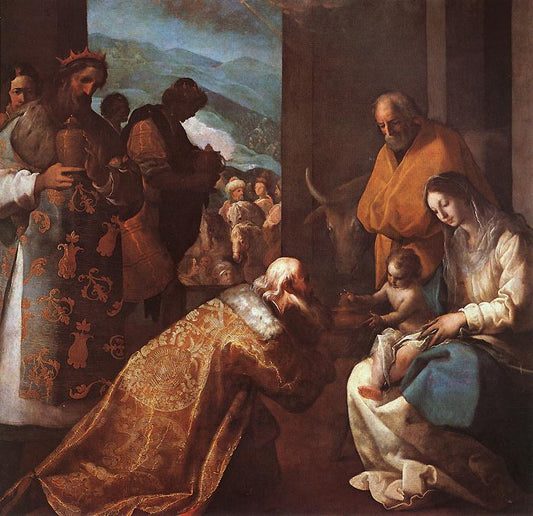 Adoración de los Reyes Magos, vintage artwork by Eugenio Cajes, 12x8" (A4) Poster