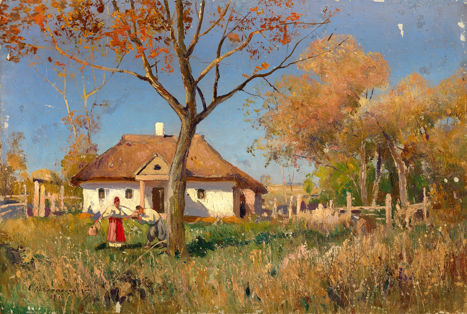 Hut in Oposhnya, Ukraine, vintage artwork by Sergei Ivanovich Vasilkovsky, 12x8" (A4) Poster