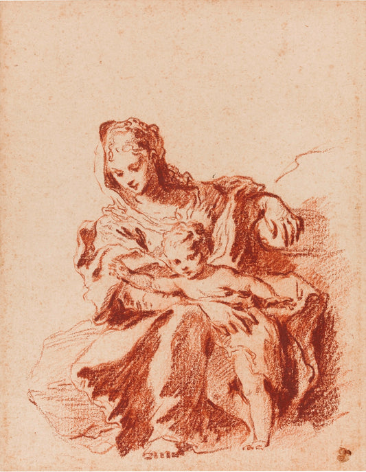 The Virgin and Child (after Schedoni), vintage artwork by Jean-Antoine Watteau, 12x8" (A4) Poster