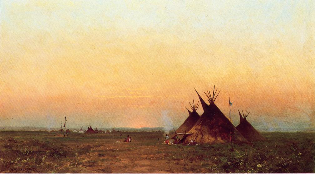 Indian Encampment, vintage artwork by Jules Tavernier, 12x8" (A4) Poster