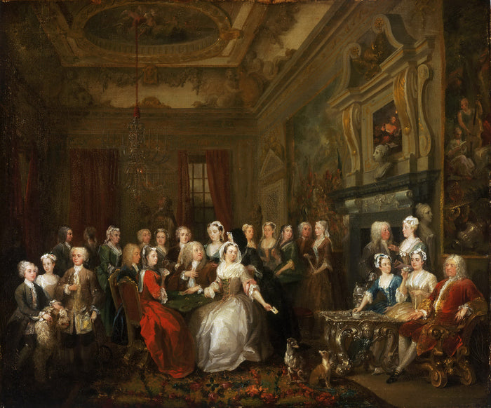 Assembly at Wanstead House, vintage artwork by William Hogarth, 12x8
