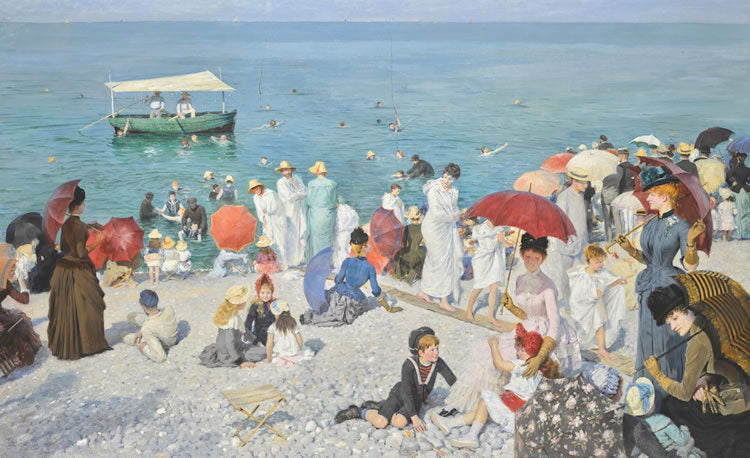 Bathing Hour at Treport, vintage artwork by Albert Aublet, 12x8" (A4) Poster