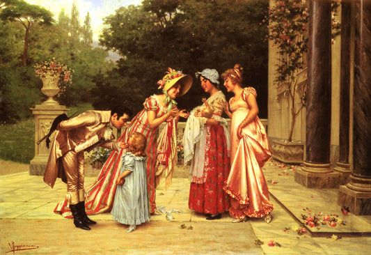 Admiring the Newborn, vintage artwork by Vittorio Reggianini, 12x8" (A4) Poster